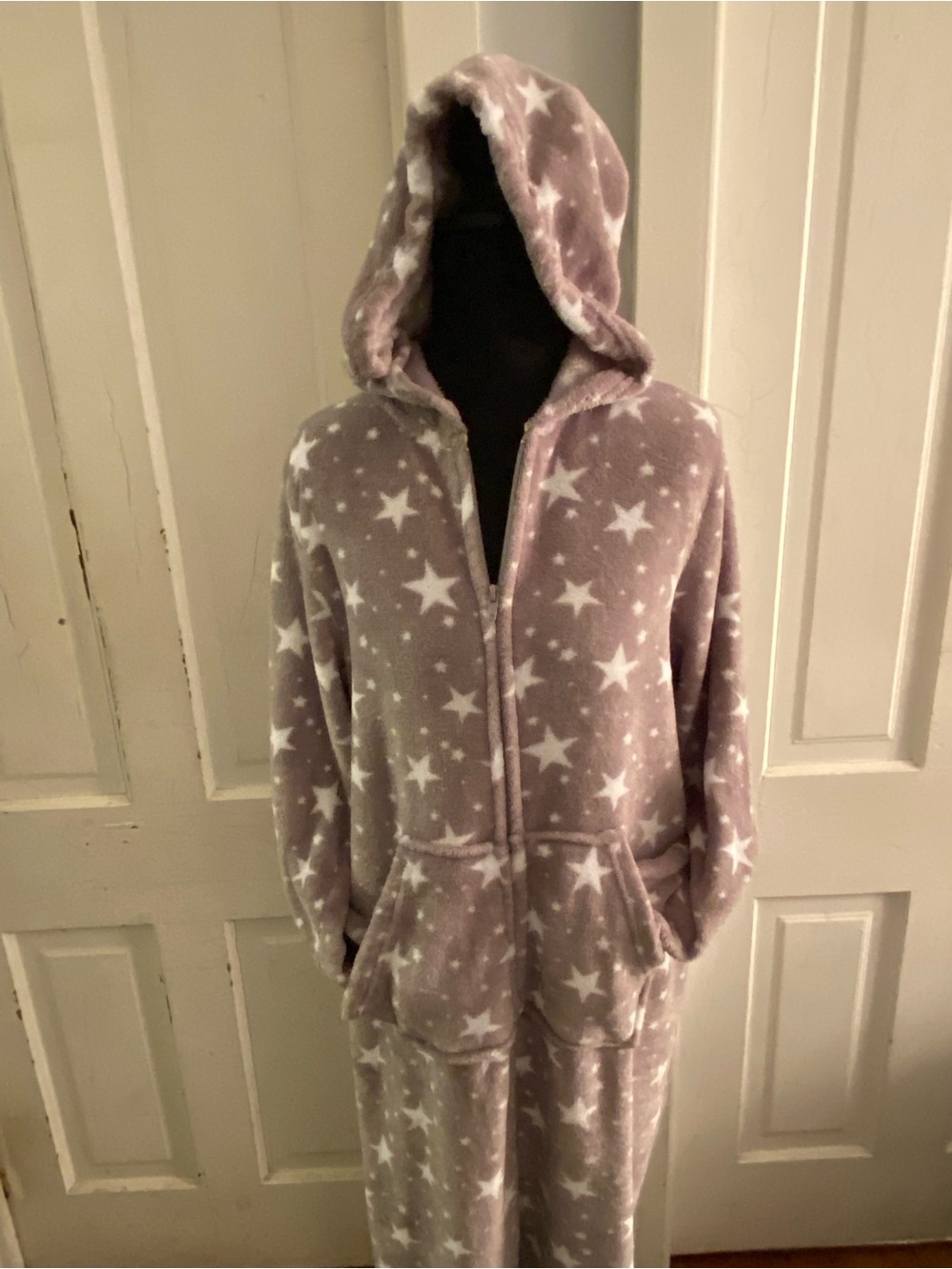 Cozy Hooded Star Print Fleece Onesie